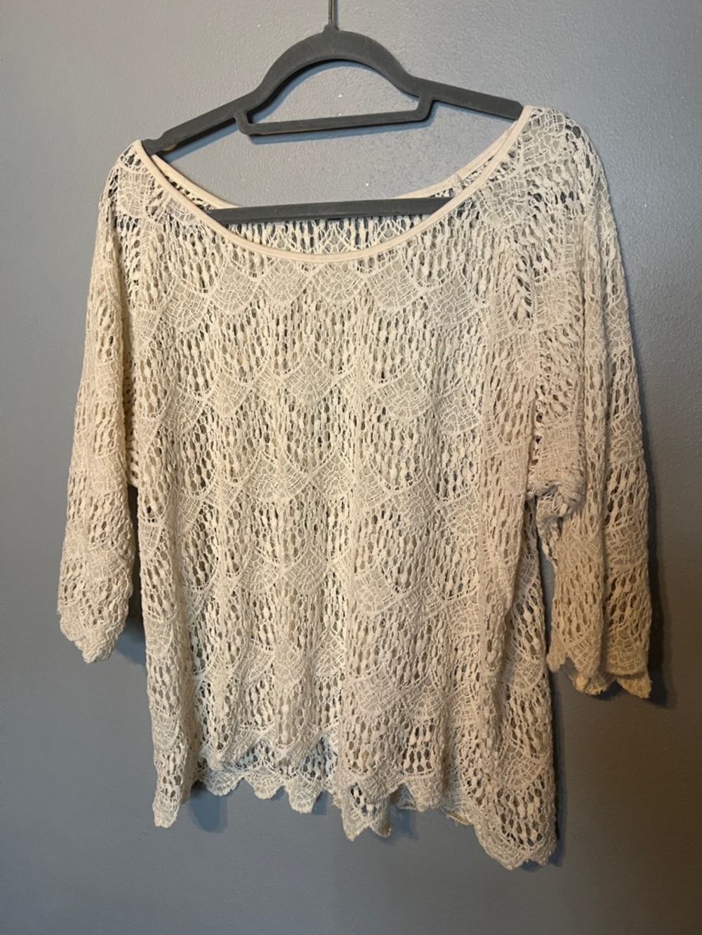 Source Unknown Cream Crochet Open-Knit Boatneck Top